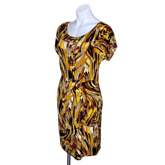 Antonio Melani Abstract Sheath Dress, Brown Yellow Short Sleeve Women’s Size S - Picture 7 of 9